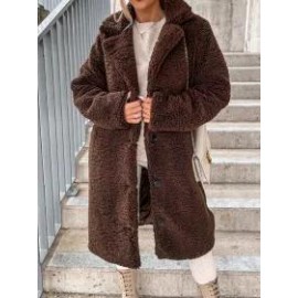 Loose Casual Solid Color Teddy Plush Long Sleeve Lapel Coat