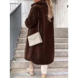 Loose Casual Solid Color Teddy Plush Long Sleeve Lapel Coat