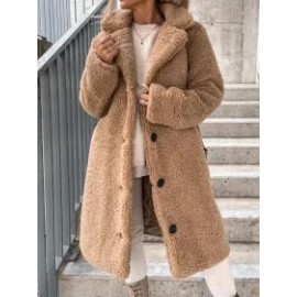 Loose Casual Solid Color Teddy Plush Long Sleeve Lapel Coat