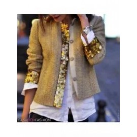 Fashion Sequins Splicing Long Sleeve Cardigan