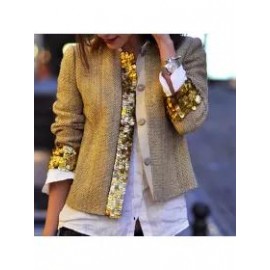 Fashion Sequins Splicing Long Sleeve Cardigan