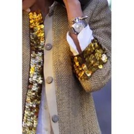 Fashion Sequins Splicing Long Sleeve Cardigan