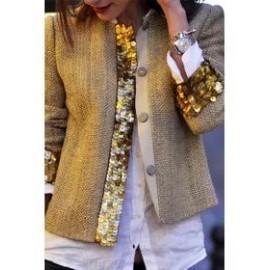 Fashion Sequins Splicing Long Sleeve Cardigan