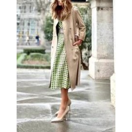 Khaki Suede Button And Pocket Trench Coat
