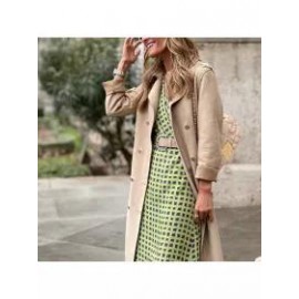 Khaki Suede Button And Pocket Trench Coat