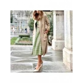 Khaki Suede Button And Pocket Trench Coat