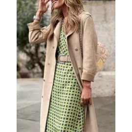 Khaki Suede Button And Pocket Trench Coat
