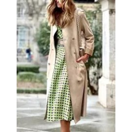 Khaki Suede Button And Pocket Trench Coat