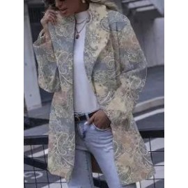 Casual Loose Vintage Print Wool Cardigan Coat