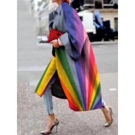 Long Flared Sleeve Printed Loose Coat