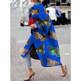 Long Flared Sleeve Printed Loose Coat