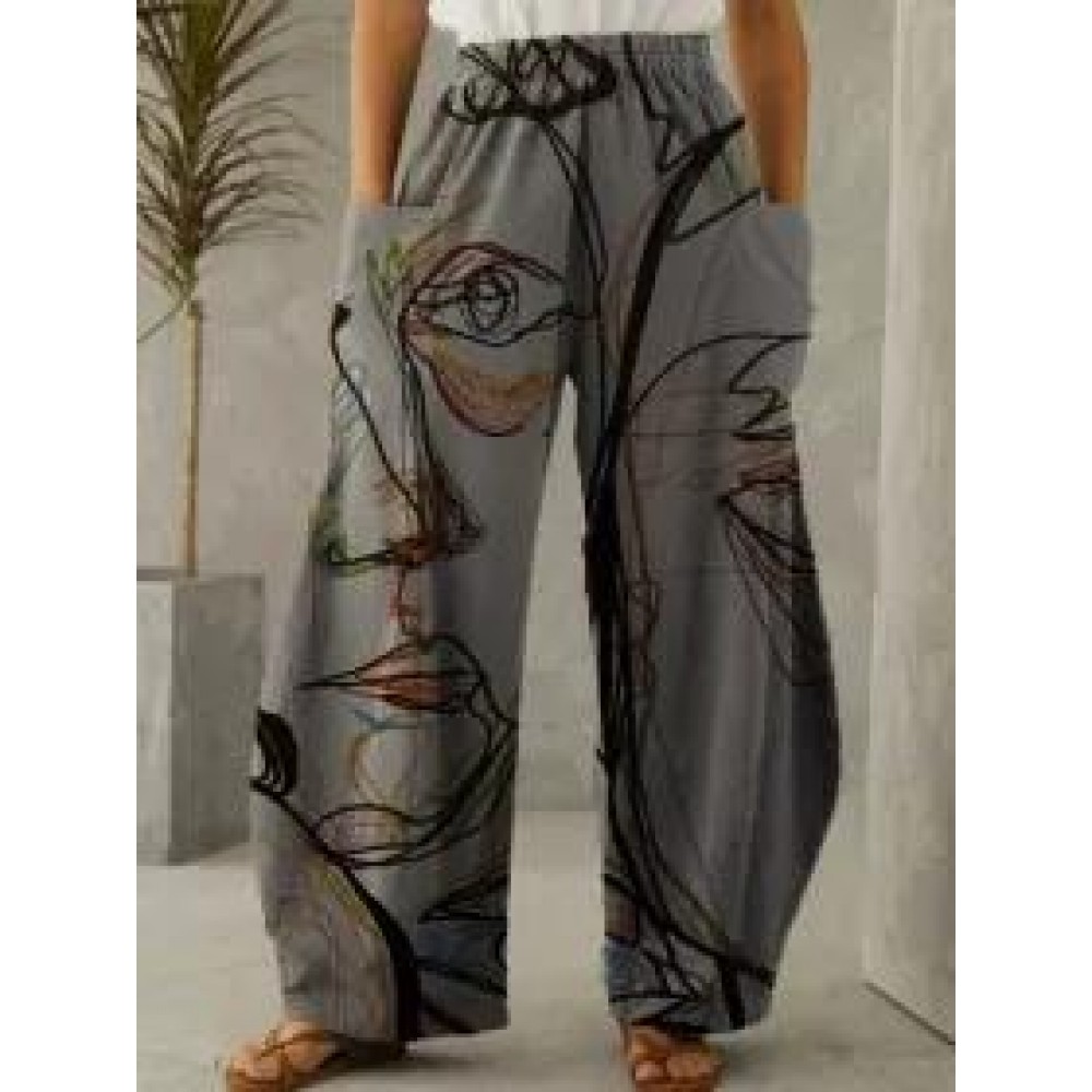 Ladies Abstract Face Print Casual Pants Ladies Abstract Face Print Casual Pants