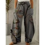 Ladies Abstract Face Print Casual Pants