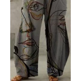 Ladies Abstract Face Print Casual Pants