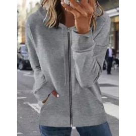 Fall/Winter Zipper Casual Solid Color Hoodie