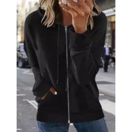 Fall/Winter Zipper Casual Solid Color Hoodie