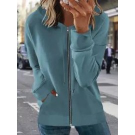 Fall/Winter Zipper Casual Solid Color Hoodie