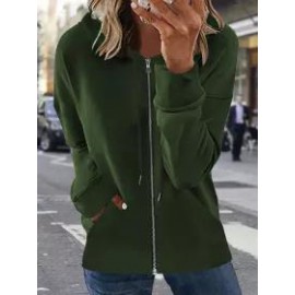 Fall/Winter Zipper Casual Solid Color Hoodie