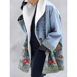 Casual Floral Print Lapel Long Sleeves Loose Coat