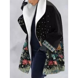 Casual Floral Print Lapel Long Sleeves Loose Coat