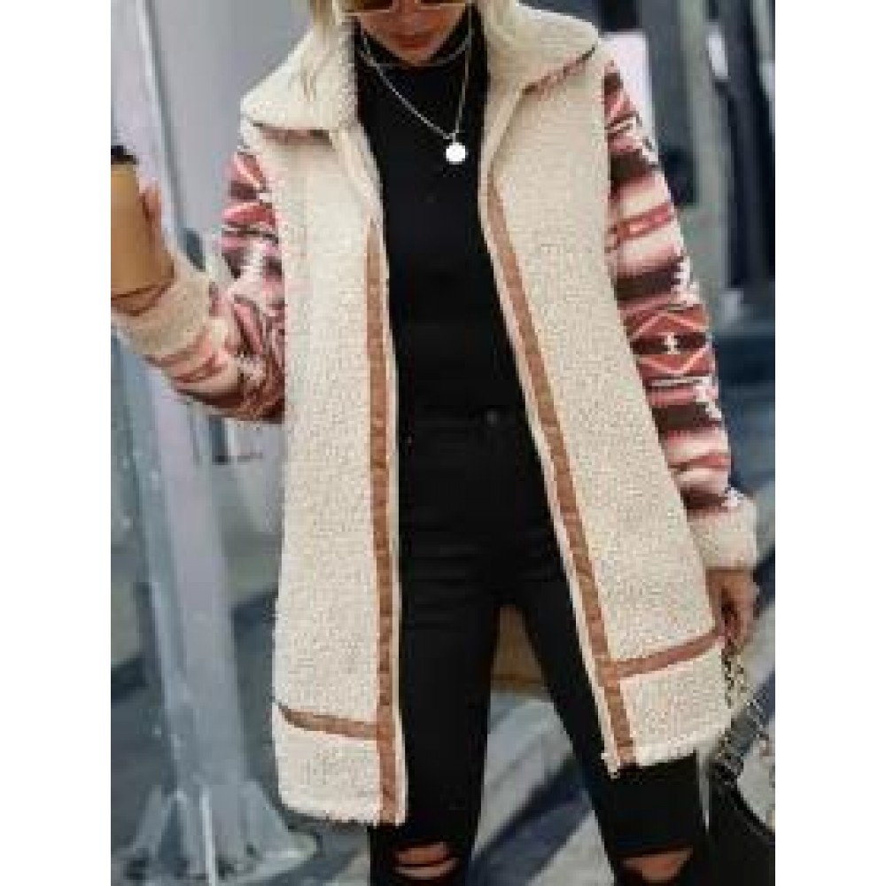 Casual Vintage Colorblock Print Lapel Plush Coat Casual Vintage Colorblock Print Lapel Plush Coat