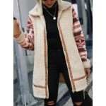 Casual Vintage Colorblock Print Lapel Plush Coat