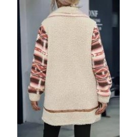 Casual Vintage Colorblock Print Lapel Plush Coat