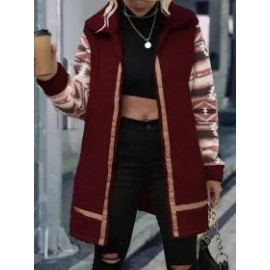 Casual Vintage Colorblock Print Lapel Plush Coat