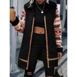 Casual Vintage Colorblock Print Lapel Plush Coat