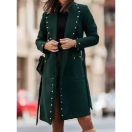 Casual Loose Double-breasted Rivet Button Wool Coat