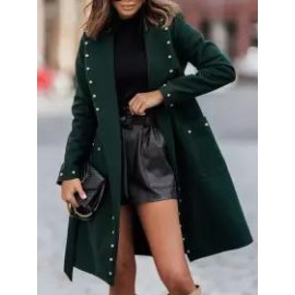 Casual Loose Double-breasted Rivet Button Wool Coat
