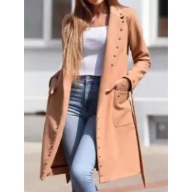 Casual Loose Double-breasted Rivet Button Wool Coat