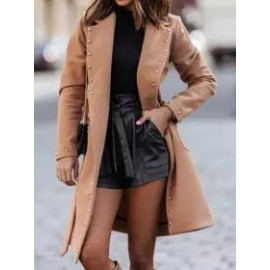 Casual Loose Double-breasted Rivet Button Wool Coat