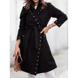 Casual Loose Double-breasted Rivet Button Wool Coat