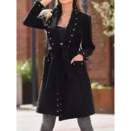 Casual Loose Double-breasted Rivet Button Wool Coat