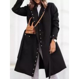 Casual Loose Double-breasted Rivet Button Wool Coat