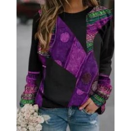 Retro Print Round Neck Long Sleeve Sweater