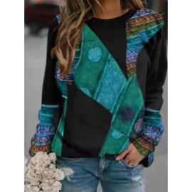 Retro Print Round Neck Long Sleeve Sweater