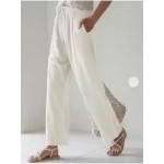 casual women's plain straight legs elastic waist cotton linen pants