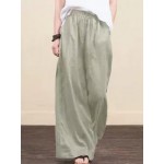 Wide-leg Plain Linen Pants