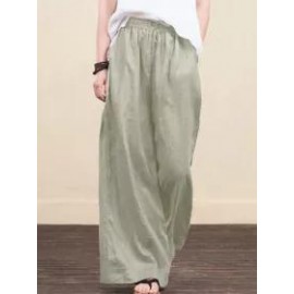Wide-leg Plain Linen Pants