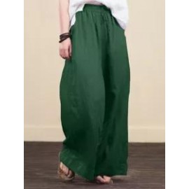 Wide-leg Plain Linen Pants