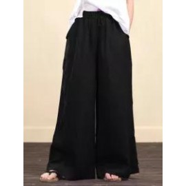 Wide-leg Plain Linen Pants