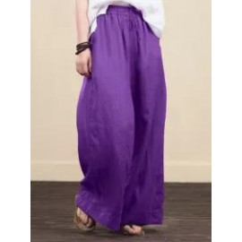 Wide-leg Plain Linen Pants