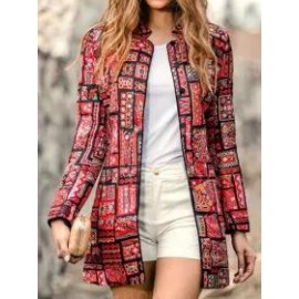 Retro Fashion Slim Print Long Sleeve Suit Cardigan