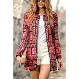 Retro Fashion Slim Print Long Sleeve Suit Cardigan