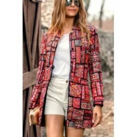 Retro Fashion Slim Print Long Sleeve Suit Cardigan