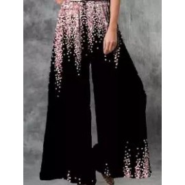 Casual Loose Oil Painting Print Elastic Waist Pants