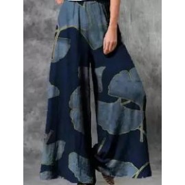 Casual Loose Oil Painting Print Elastic Waist Pants