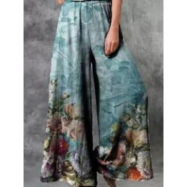 Casual Loose Oil Painting Print Elastic Waist Pants